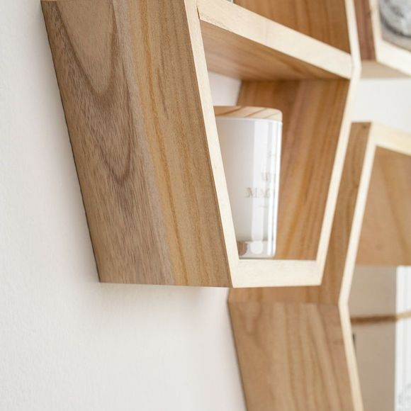 Floating Shelves - Natural Hexagon Shelves Set of 4 - wall decor - Picture 9 of 10
